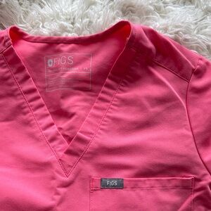 Figs Vivid Pink V-Neck Scrub Top